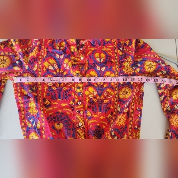 Label RituKumar Red Floral 100% Cotton Print Tie Shirt Women's Size Small. - Picture 4 of 7